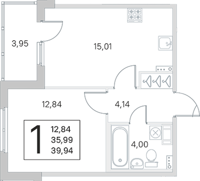 1-комнатная квартира 35.99 м², 2/4 эт., ЖК «Любоград в Стрельне»